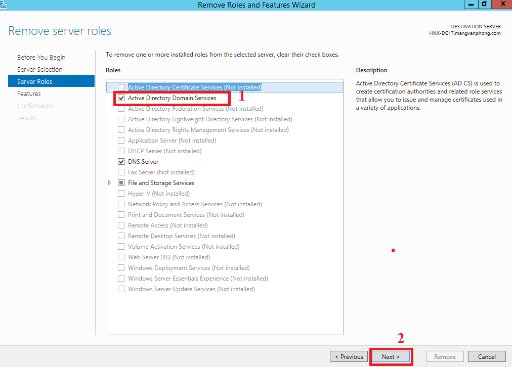 Remove Domain Controller - Cách 2