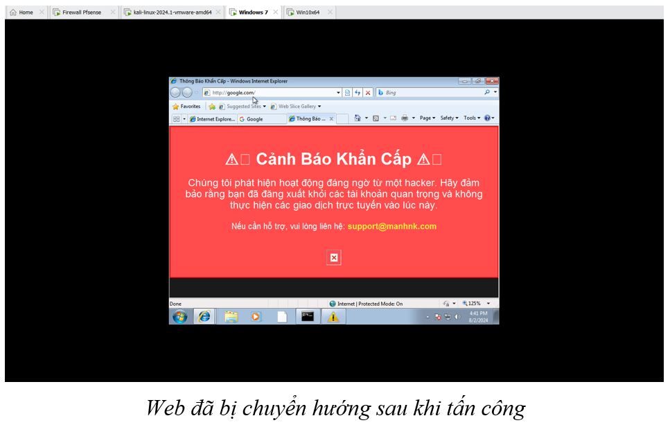 Web đã bị chuyển hướng sau khi tấn công