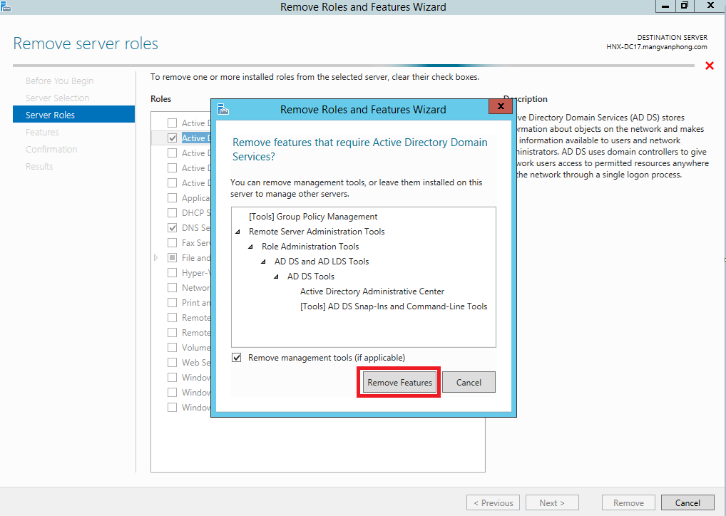 Remove Domain Controller - Cách 2