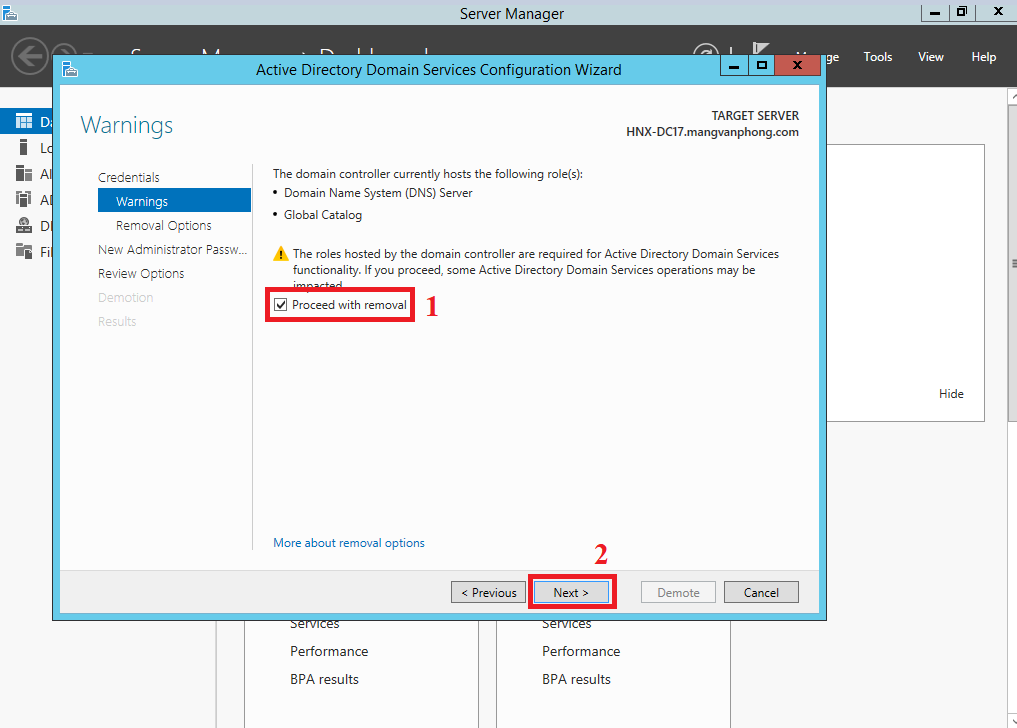 Remove Domain Controller - Cách 2