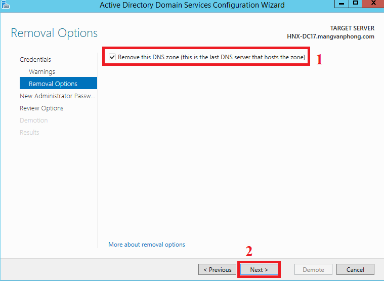 Remove Domain Controller - Cách 2