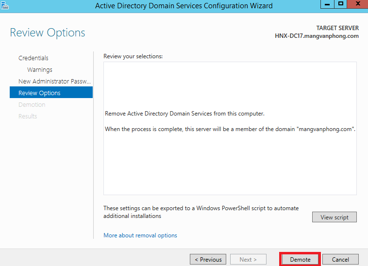 Remove Domain Controller - Cách 2