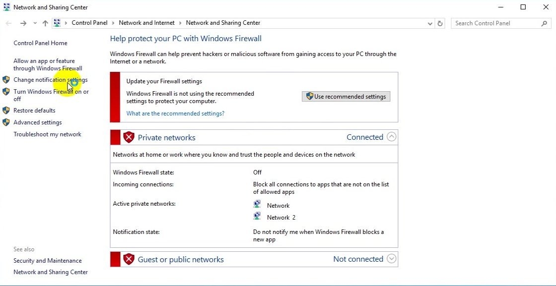 Tắt Firewall