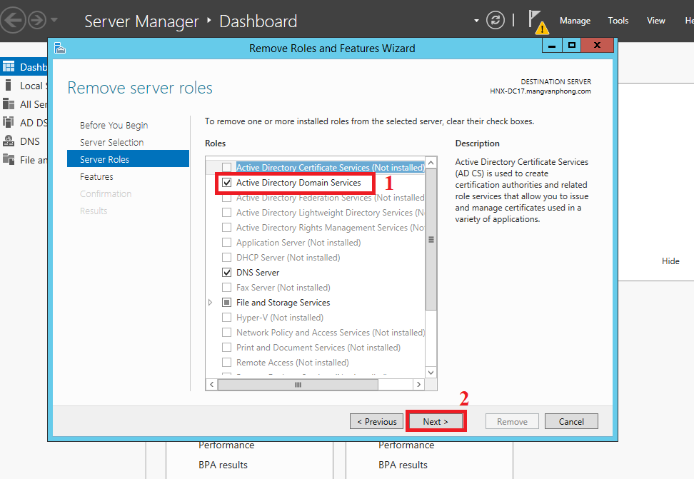 Remove Domain Controller - Cách 2