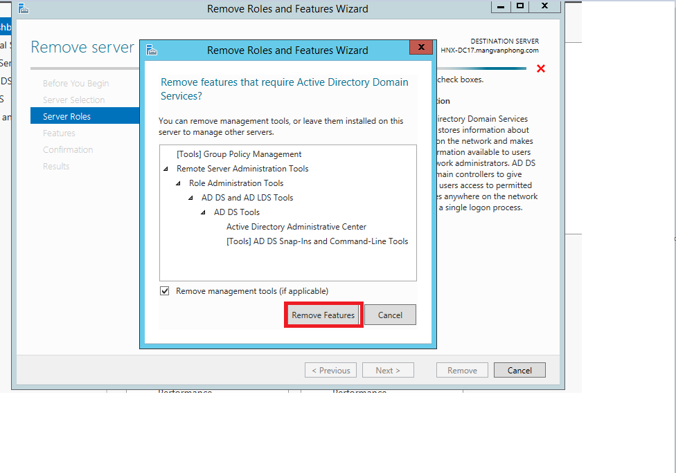 Remove Domain Controller - Cách 2