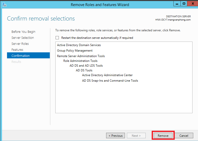 Remove Domain Controller - Cách 2