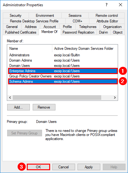 Schema Admins and Enterprise Admins security groups.