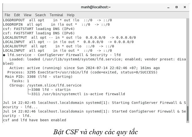 Bật CSF và chạy các quy tắc