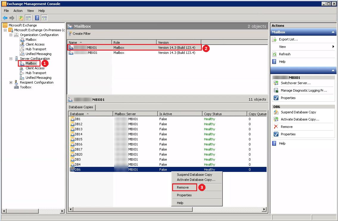 Remove passive database copies