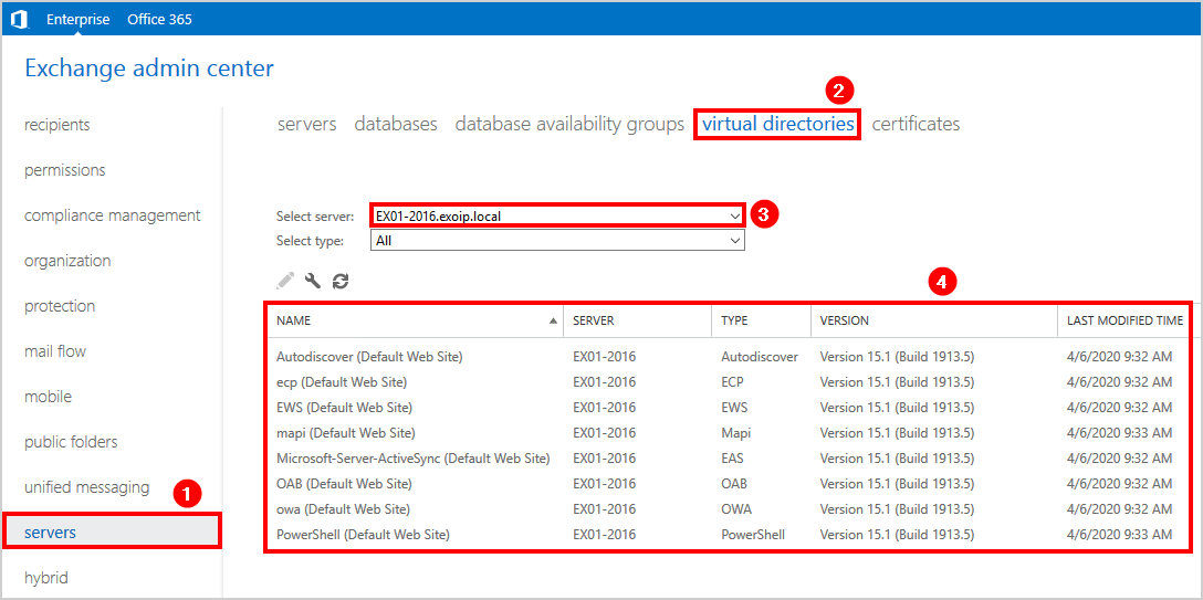 Tìm các URL của Exchange Server bằng Exchange Admin Center (EAC)