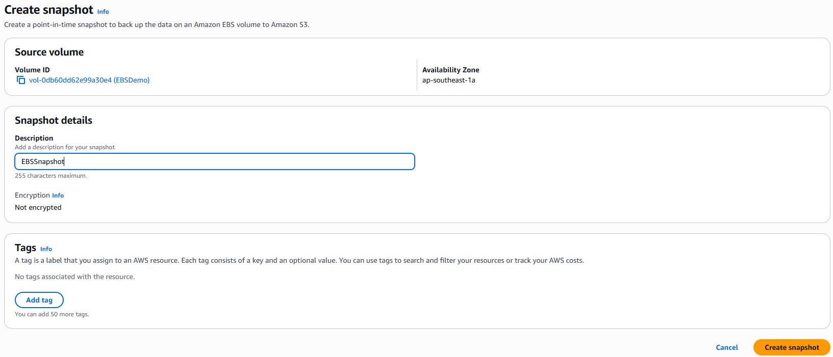 Xem Snapshot từ EBS Volume