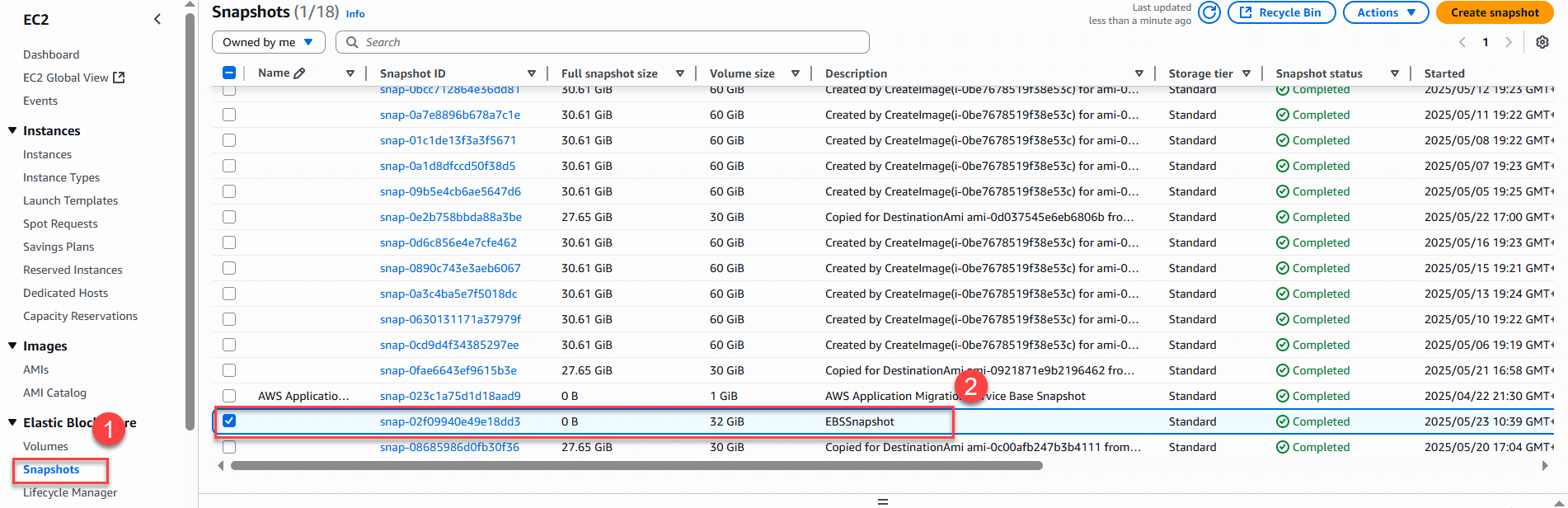 Xem Snapshot từ EBS Volume