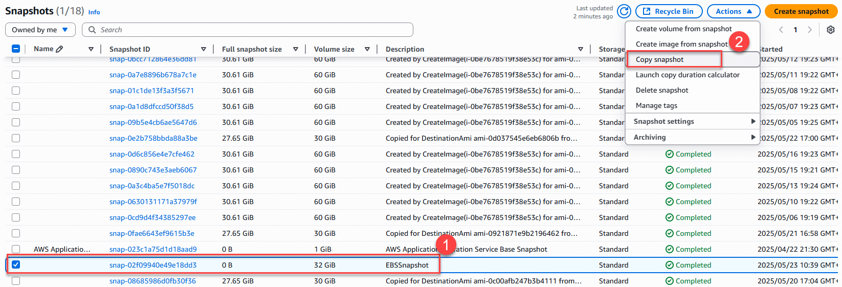Sao chép Snapshot sang Region khác