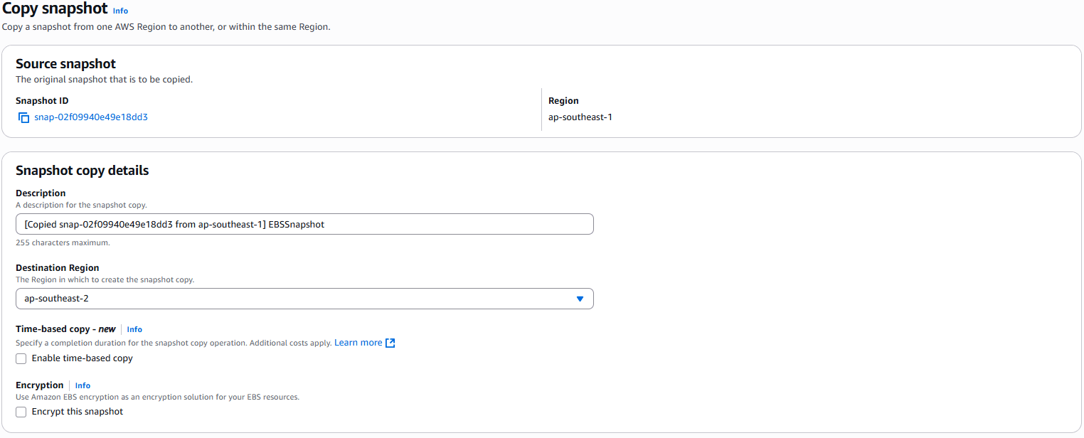 Sao chép Snapshot sang Region khác