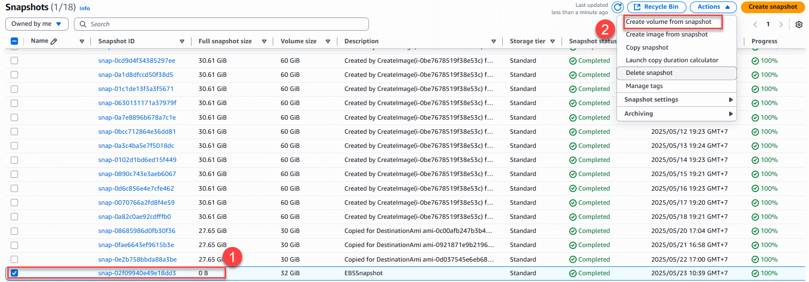 Tạo Volume mới từ Snapshot