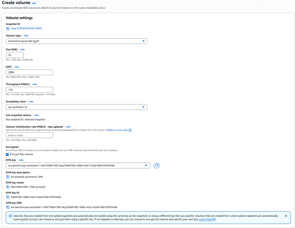 Tạo Volume mới từ Snapshot