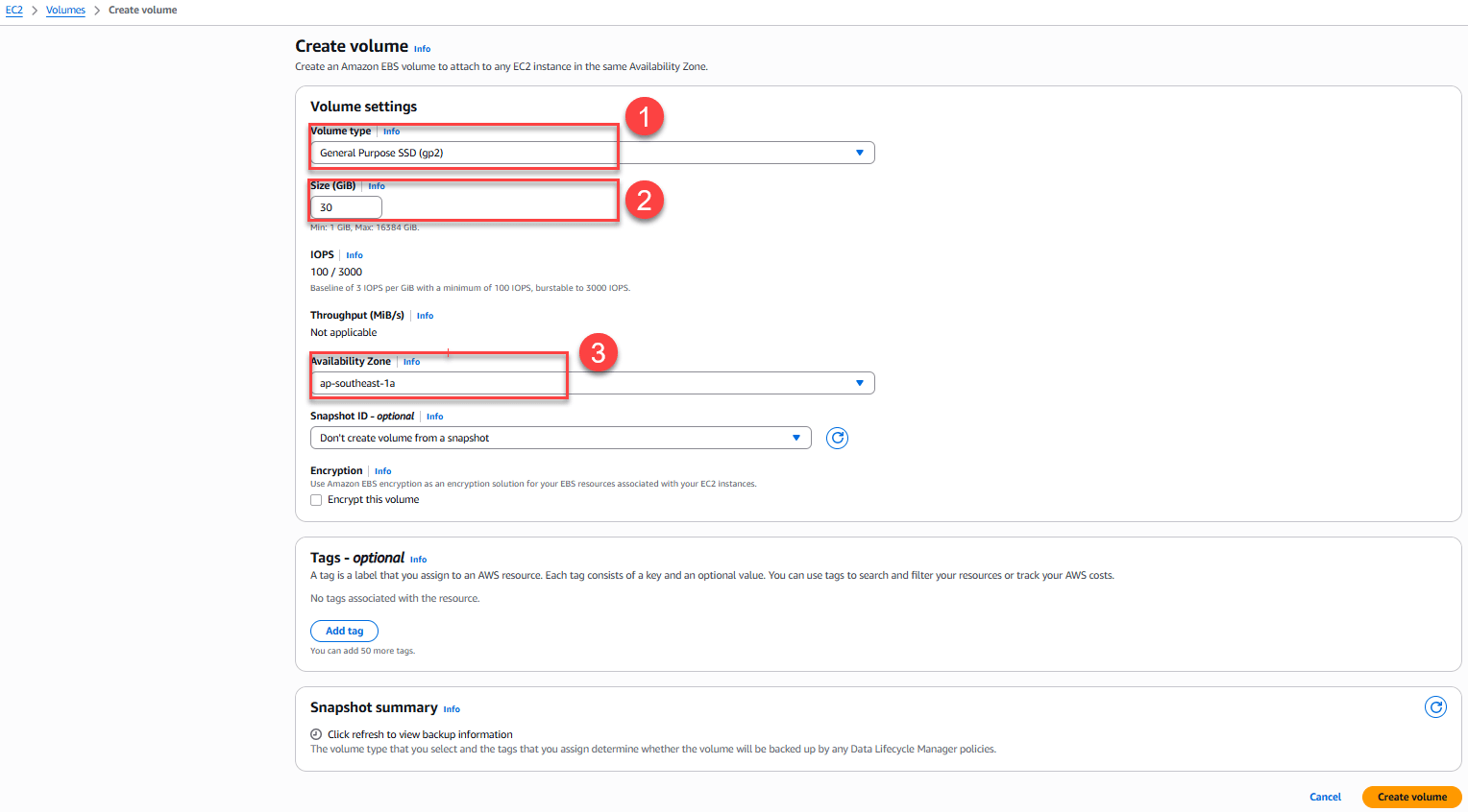 Tạo một EBS volume mới