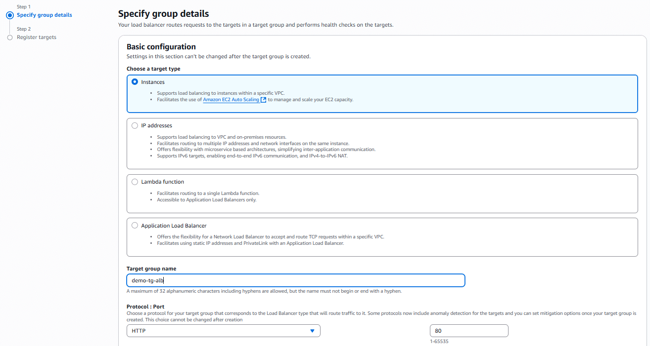 Tạo Target Group và gắn EC2