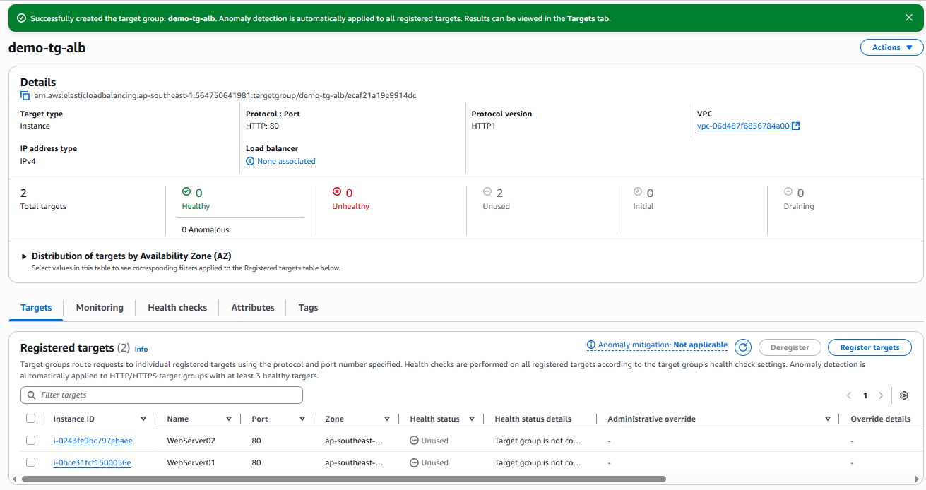 Gắn Target Group vào Load Balancer và tạo