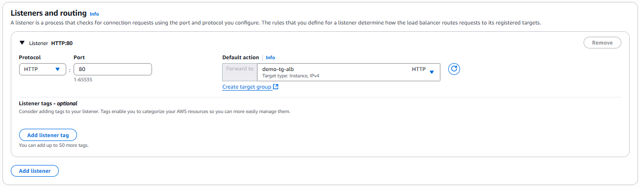 Gắn Target Group vào Load Balancer và tạo