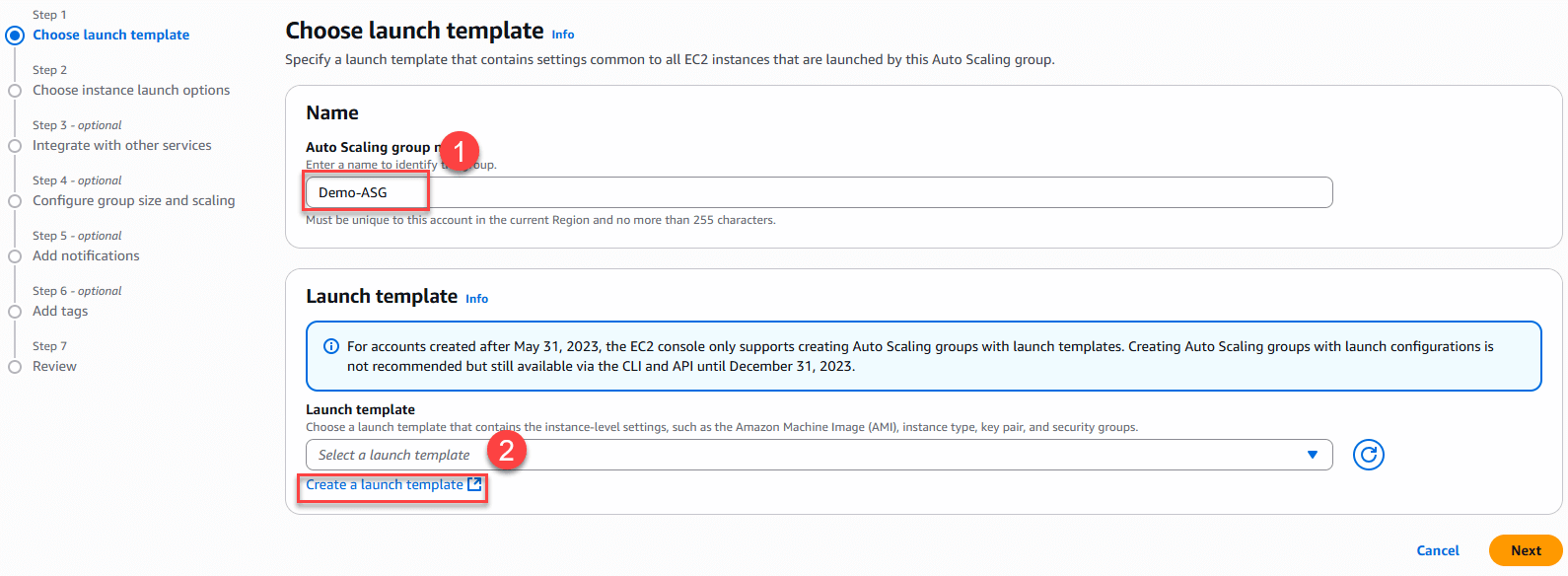 Tạo Auto Scaling Group
