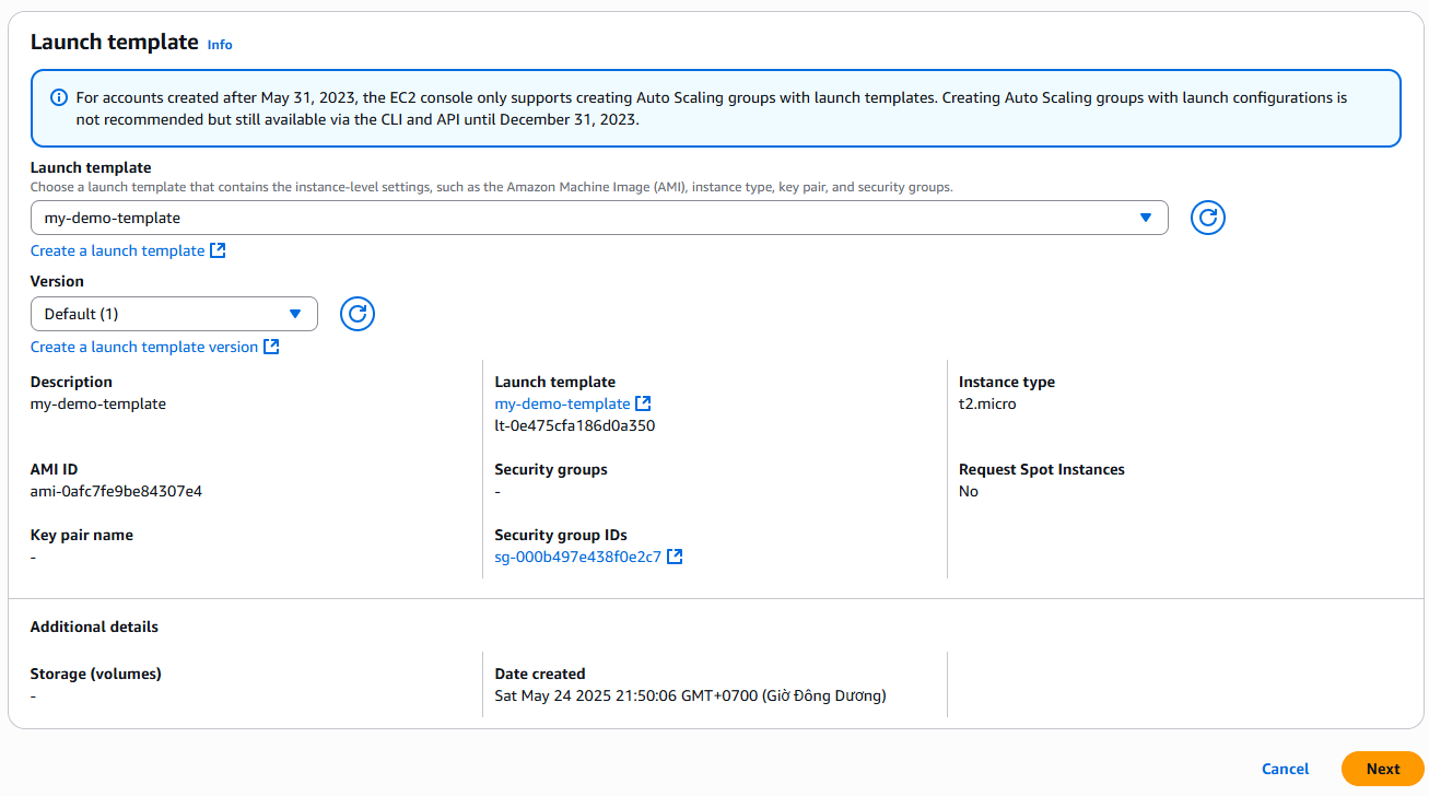Cấu hình Launch Template