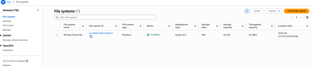 Cấu hình Amazon FSx