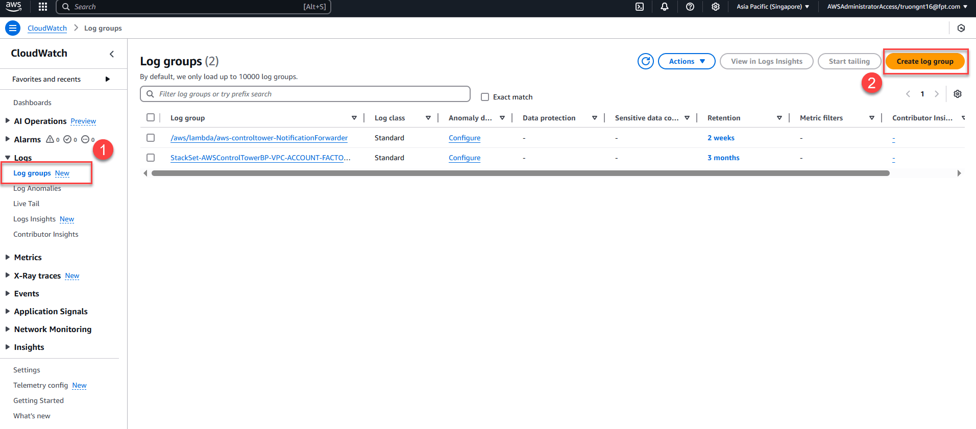 Tạo và quản lý CloudWatch Log Group và Log Stream