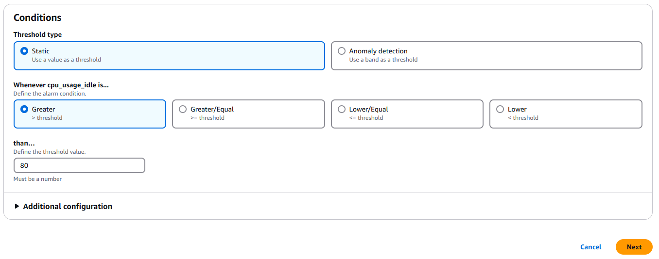 Tạo CloudWatch Alarm (cảnh báo)