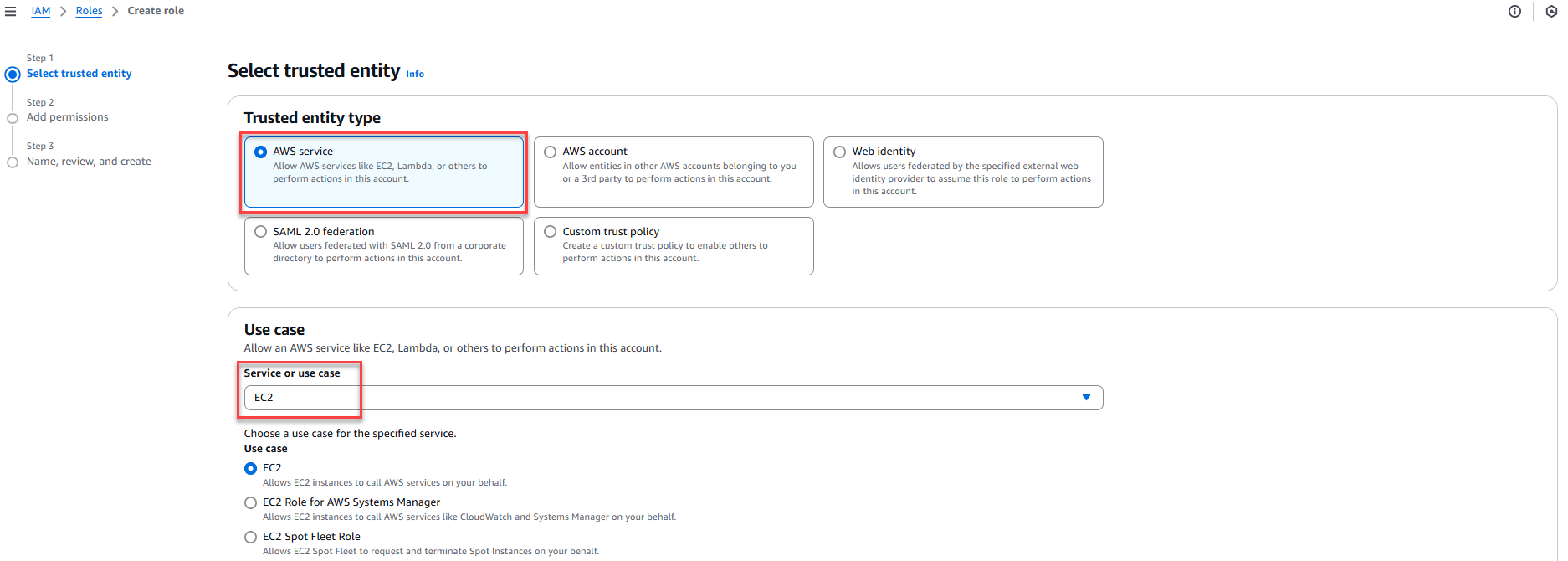 Tạo IAM Role gán cho EC2