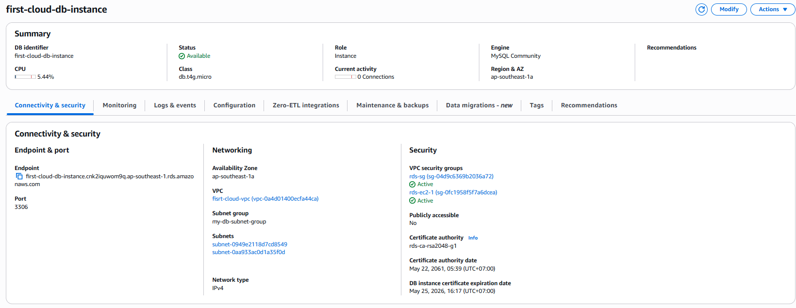 Tạo RDS DB Instance