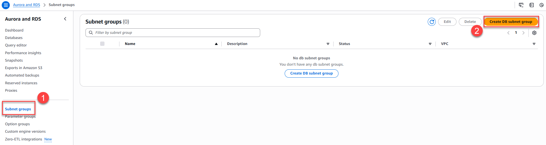Create DB Subnet Group for Amazon RDS