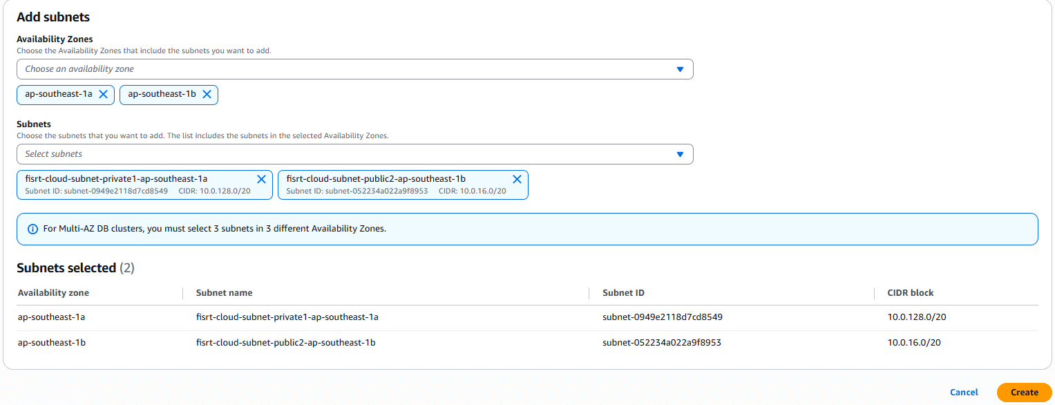 Create DB Subnet Group for Amazon RDS