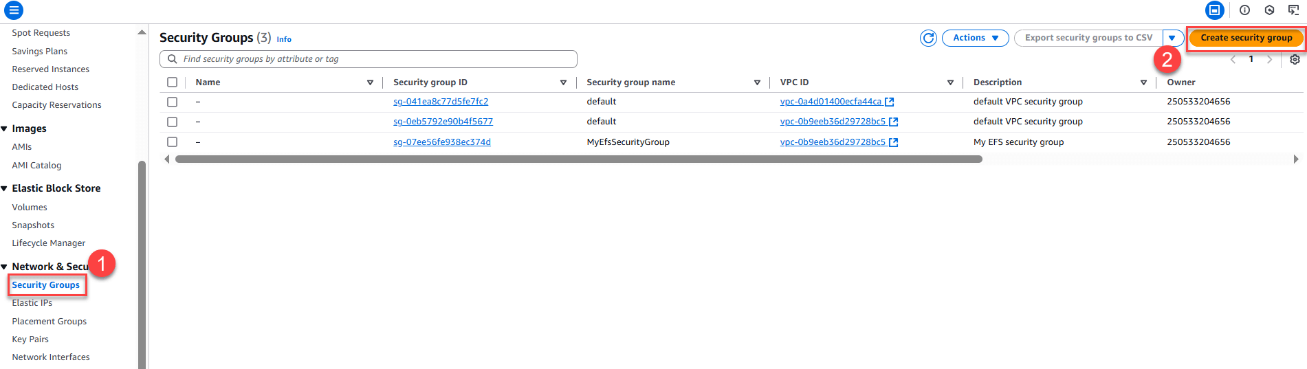 Create Security Group for Amazon EC2 instances