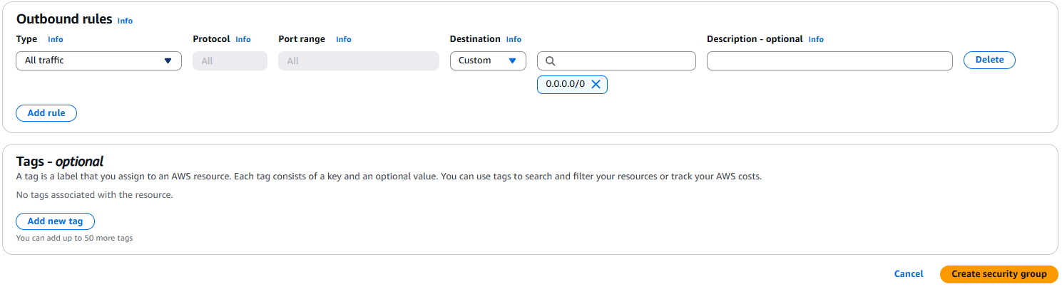 Create Security Group for Amazon EC2 instances