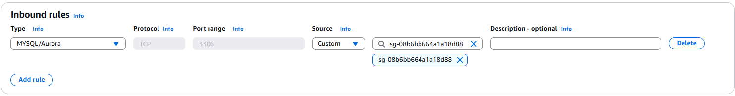 Create Security Group for Amazon RDS DB instances