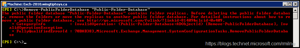 The public folder database “Public Folder Database” contains folder replicas