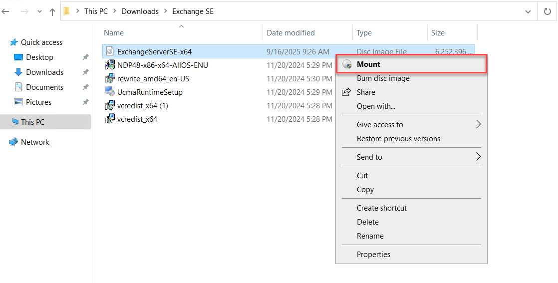 Tải và mount ISO Exchange Server