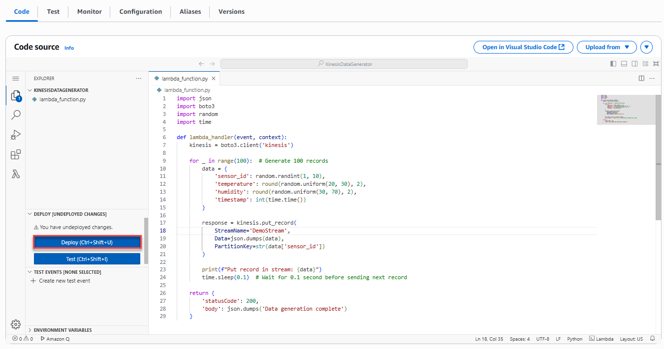 Tạo Lambda Function 1 – Data Generator